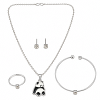 Urthn Silver Plated Panda Shape Chain Pendant with Adjustable Bracelet and Finger Ring for Women(Pack Of 12)