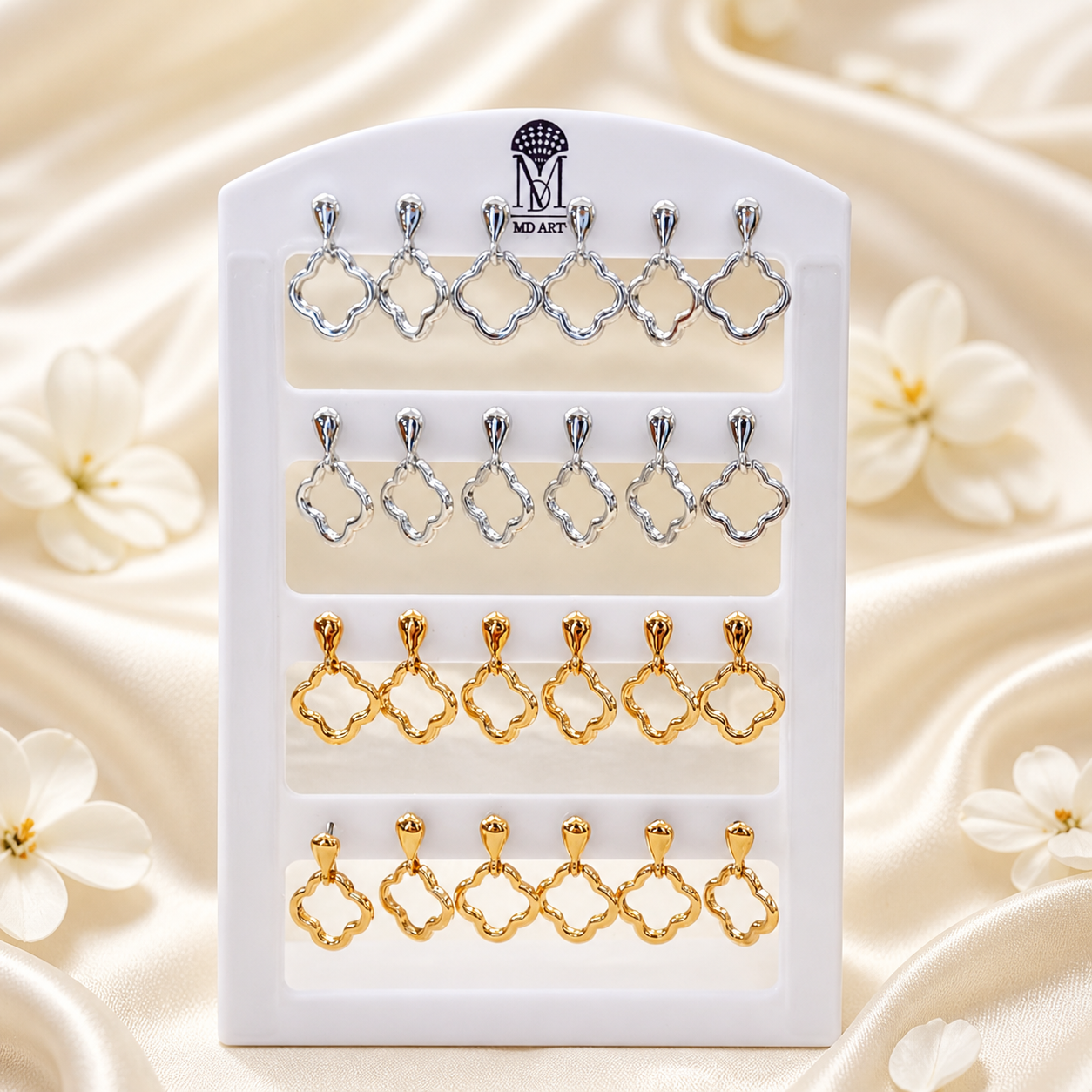Urthn Gold And Silver Plated Clover Shape Dangler Earrings for Women  (Pack of 12)