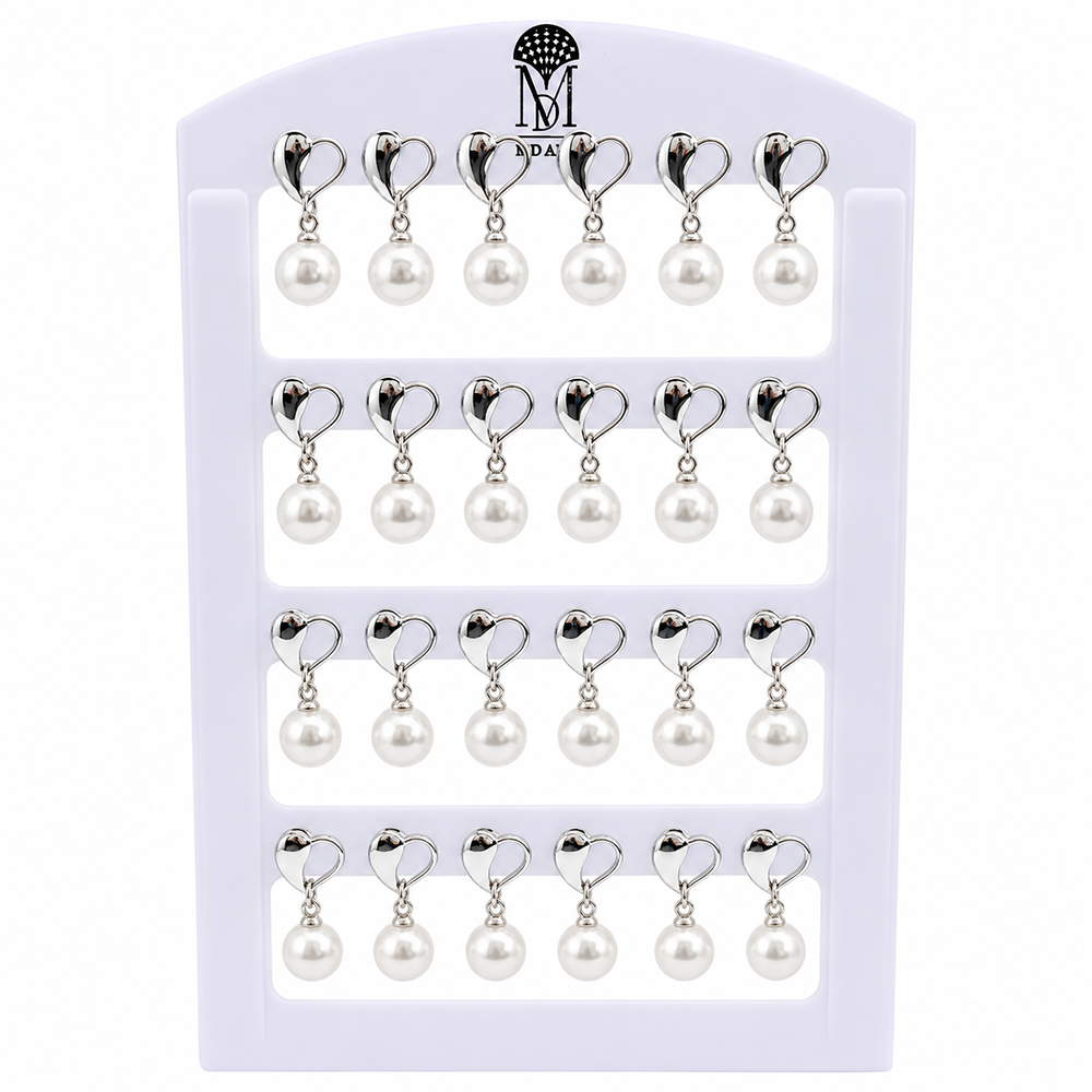 Urthn Silver Plated Trendy Heart Shape And Pearl Set Of 12 Studs Earrings Combo for Party Wear