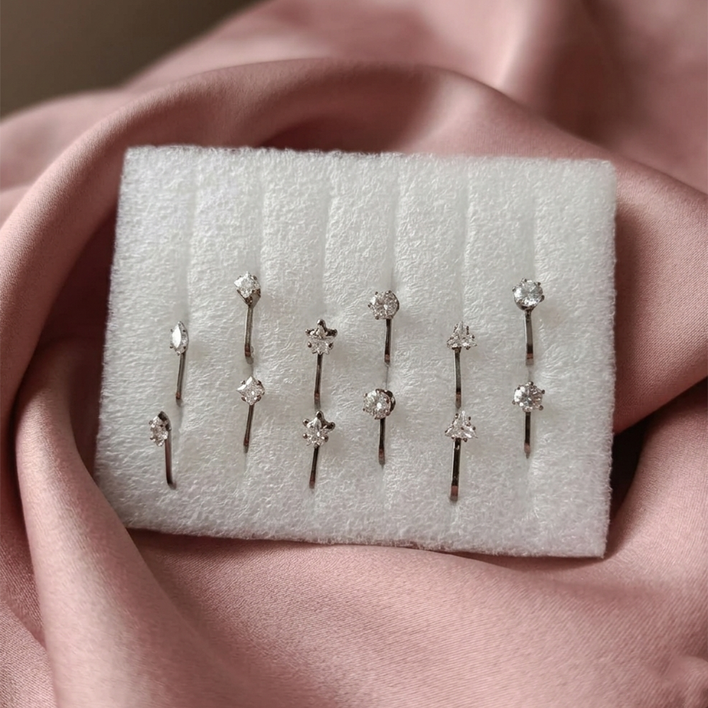 Urthn Oxidised Plated Austrian Stone Nose Stud Set for Women  (Set Of 3)