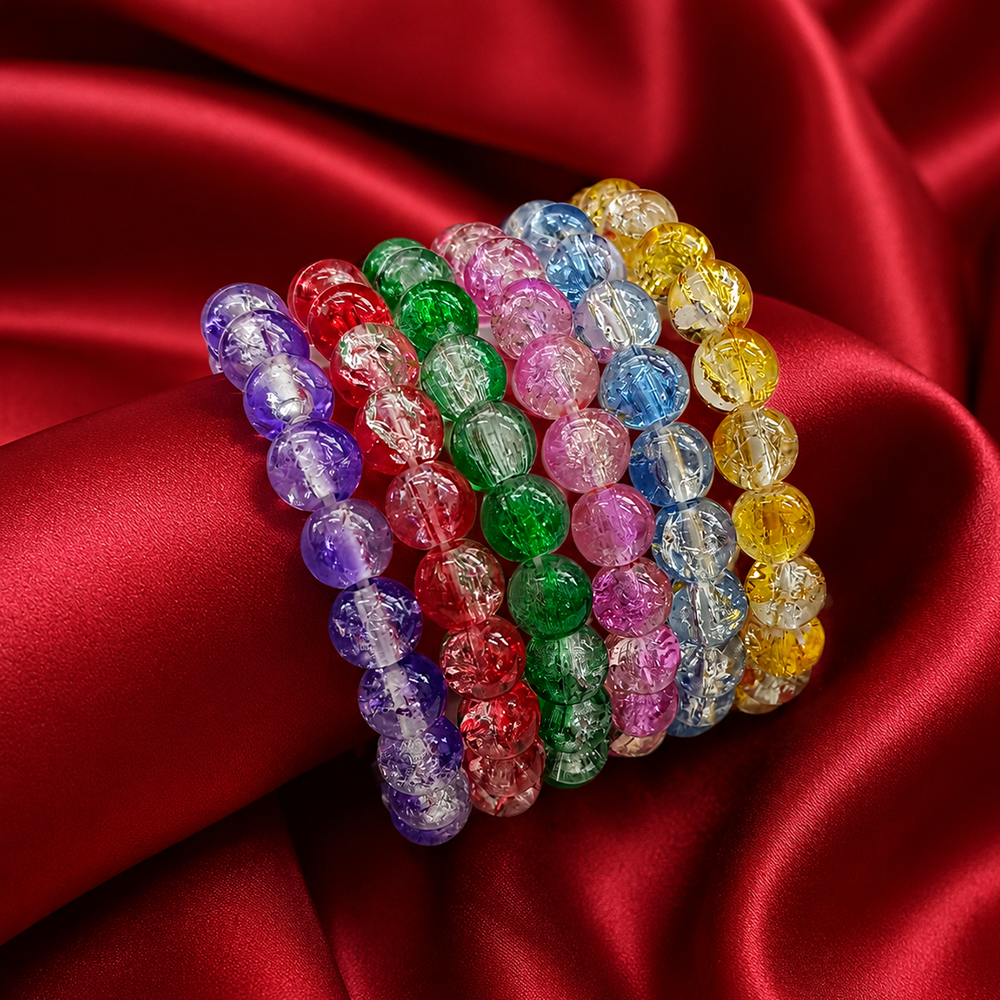 Urthn Colorful Crackle Glass Beads Bracelet  For Women & Girls (Assorted Color) (Set of 12)