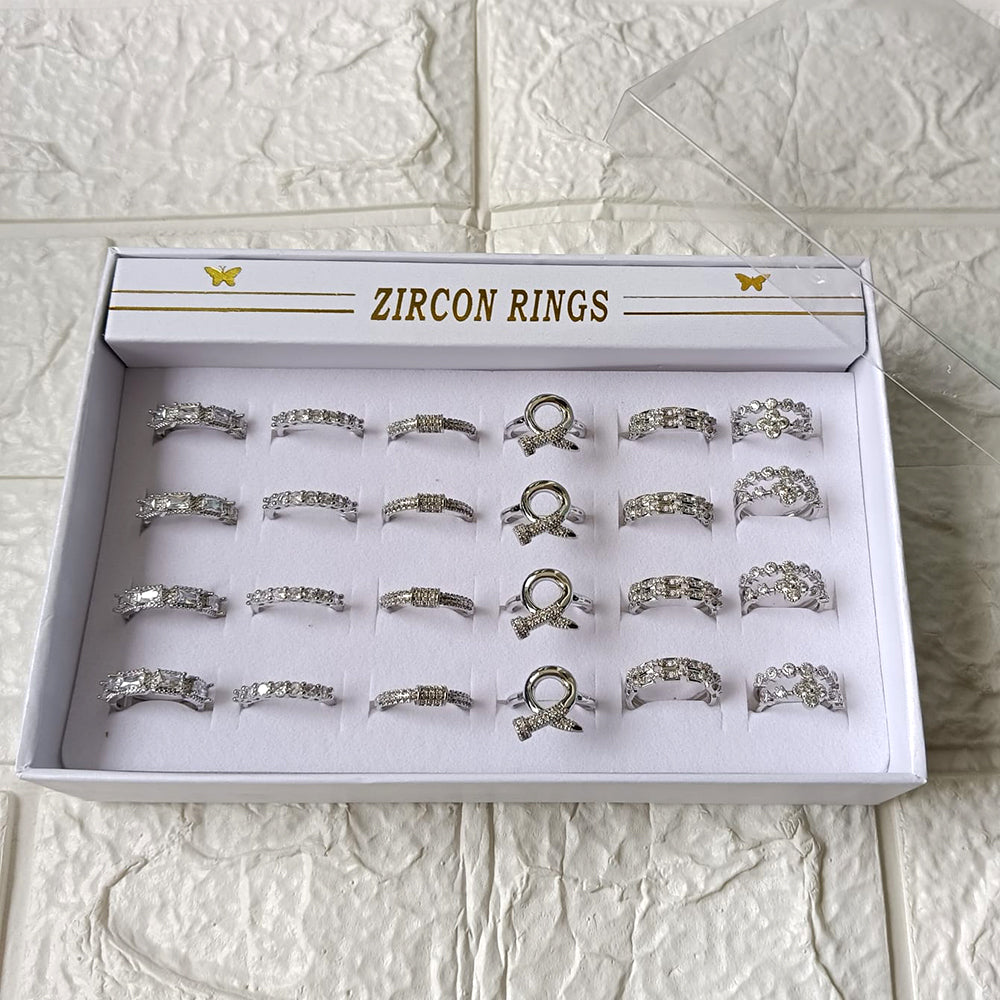 Urthn Premium Silver Plated Assorted Design Crystal Stone Rings Set