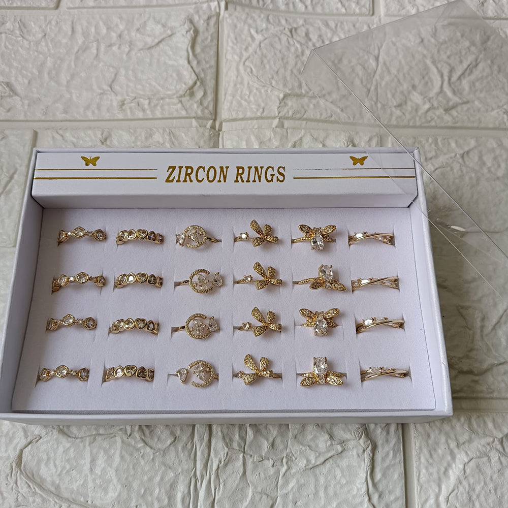 Urthn Premium Gold Plated Assorted Design Crystal Stone Rings Set