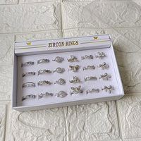 Urthn Premium Silver Plated Assorted Design Crystal Stone Rings Set