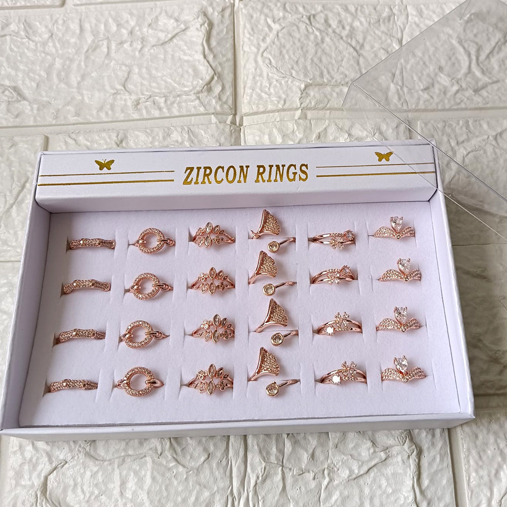 Urthn Premium Rose Gold Plated Assorted Design Crystal Stone Rings Set