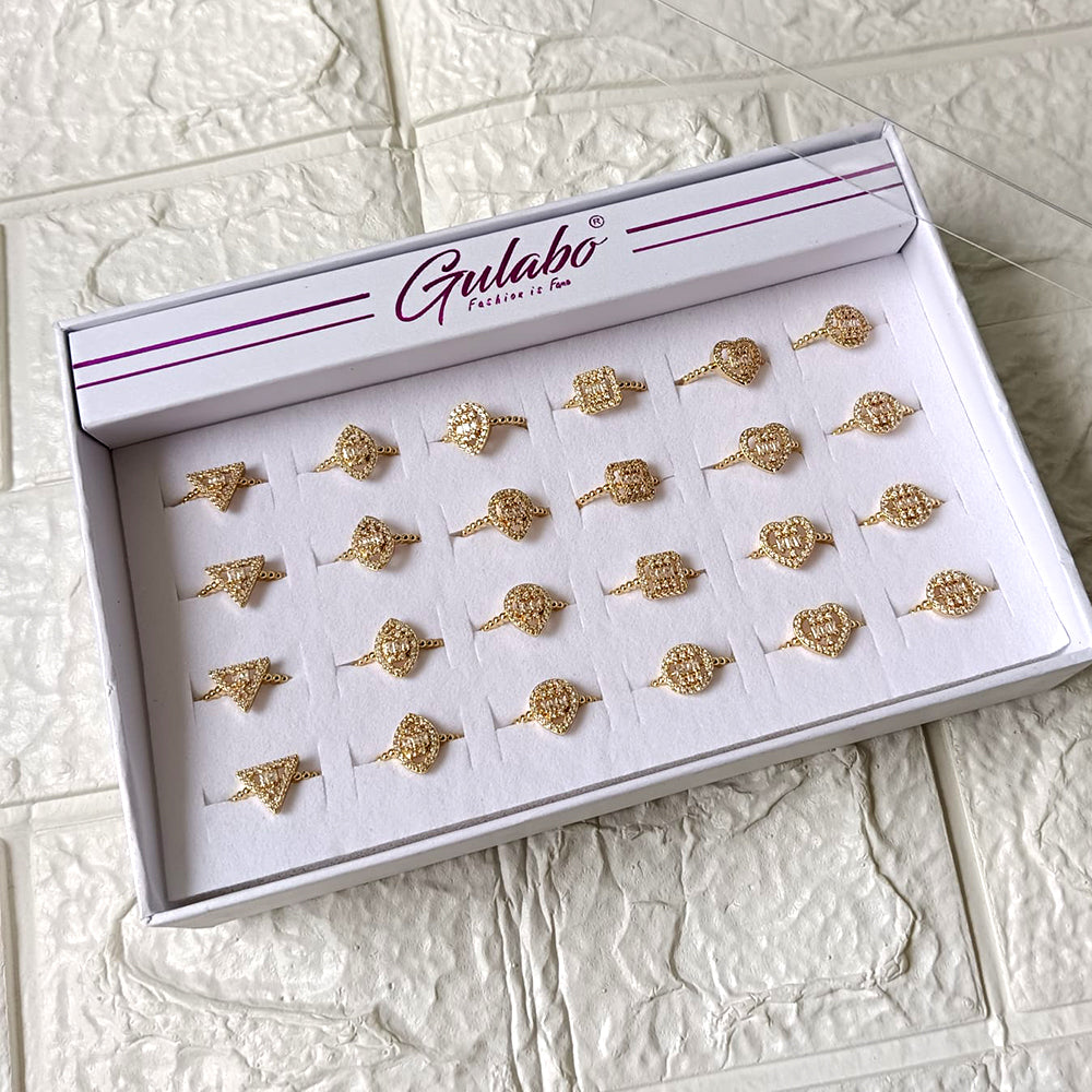 Urthn Premium Gold Plated Assorted Design Crystal Stone Rings Set