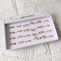 Urthn Premium Rose Gold Plated Assorted Design Crystal Stone Rings Set