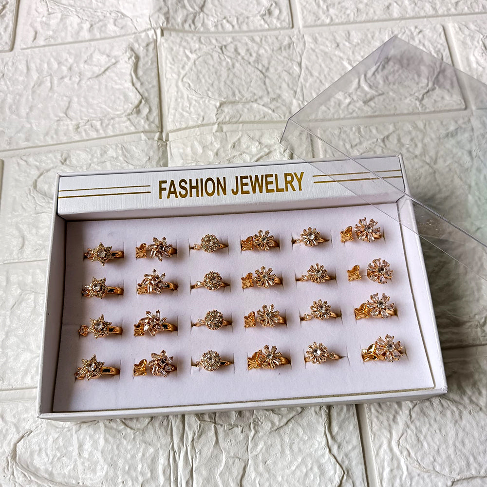 Urthn Premium Gold Plated Assorted Design Crystal Stone Rings Set