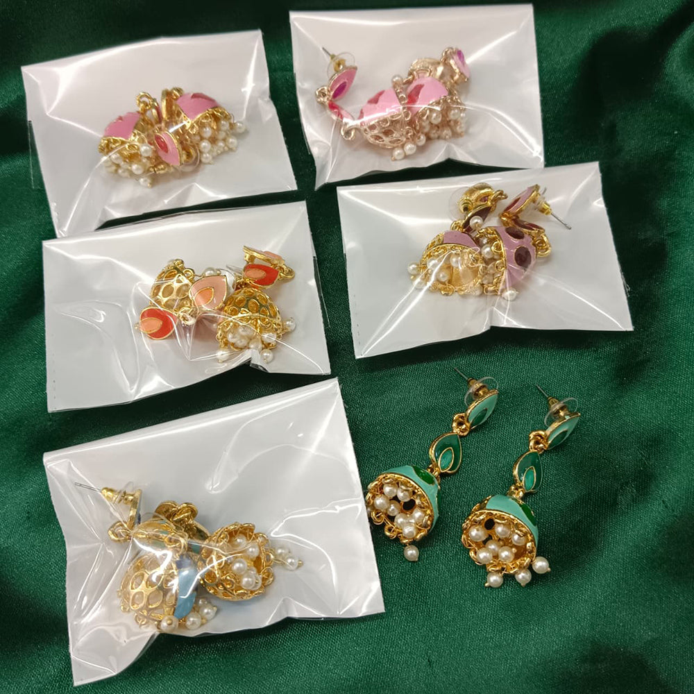 Urthn Gold Plated Assorted Color Set Of 6 Meenakari Earrings Combo 