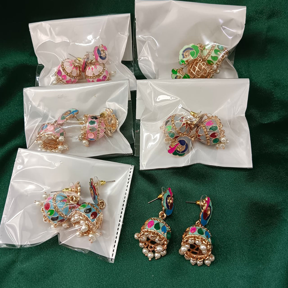 Urthn Gold Plated Assorted Color Set Of 6 Meenakari Earrings Combo 