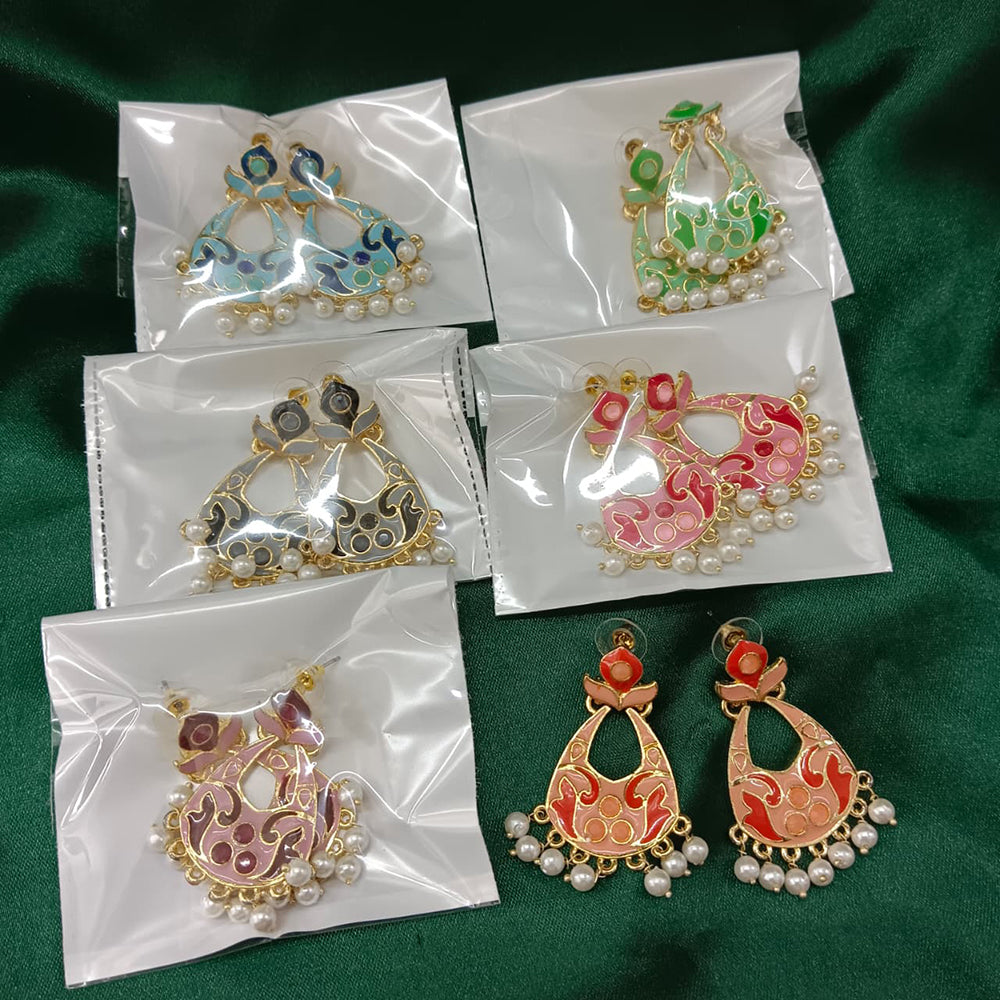 Urthn Gold Plated Assorted Color Set Of 6 Meenakari Earrings Combo 