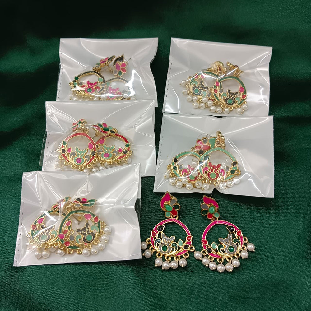 Urthn Gold Plated Assorted Color Set Of 6 Meenakari Earrings Combo 