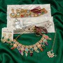 Urthn Gold Plated Kundan Stone And Beads Fashion Jewellery Combo Set