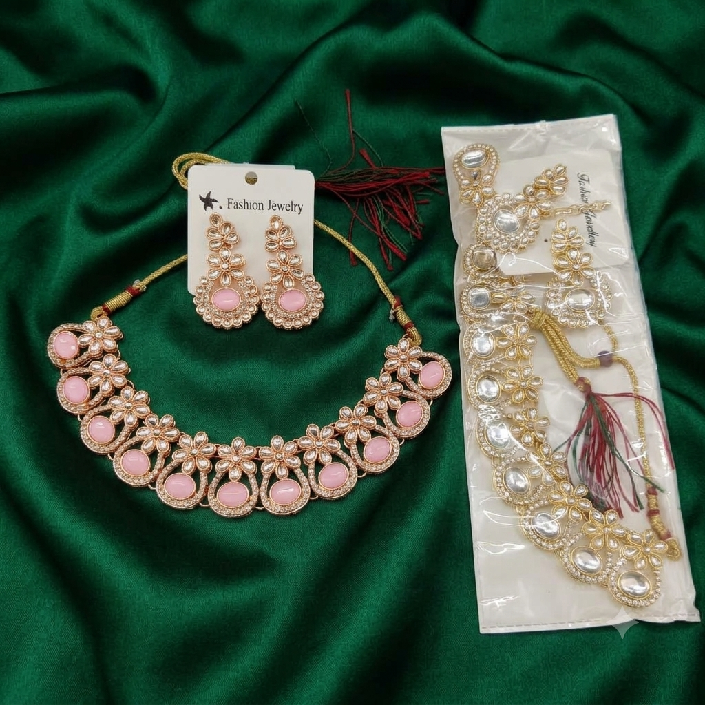 Urthn Gold Plated Kundan Stone Fashion Jewellery Combo Set