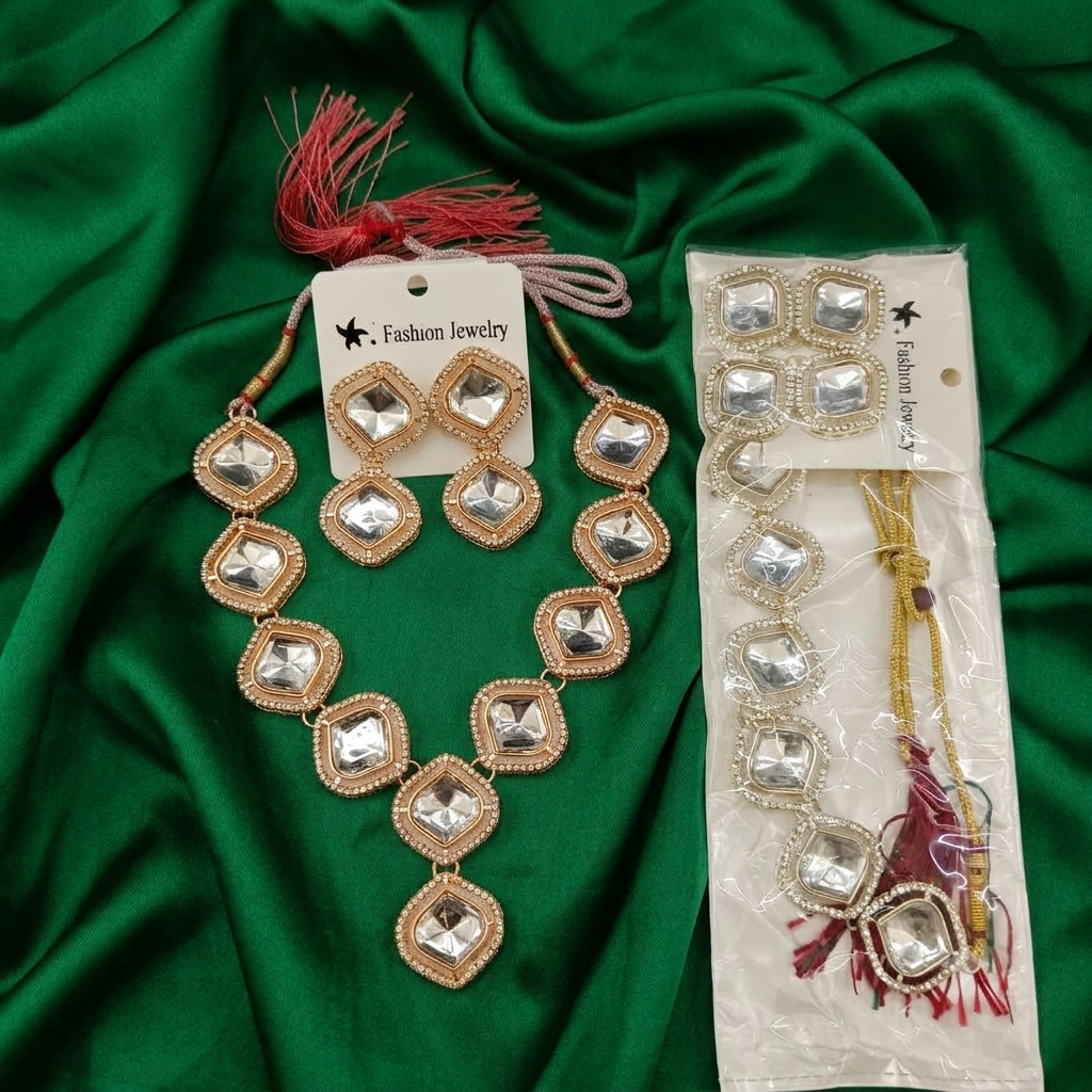 Urthn Gold Plated Kundan Stone Fashion Jewellery Combo Set