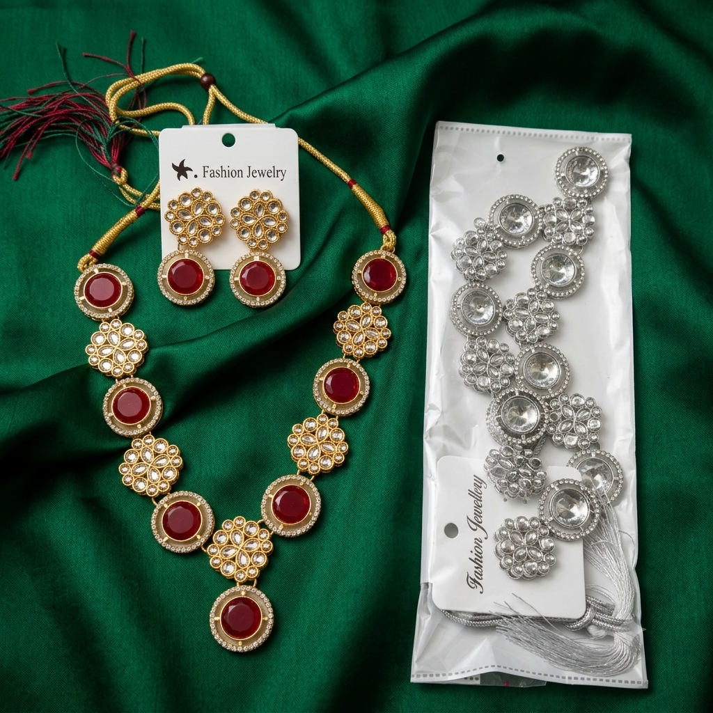 Urthn Gold Plated Kundan Stone Fashion Jewellery Combo Set