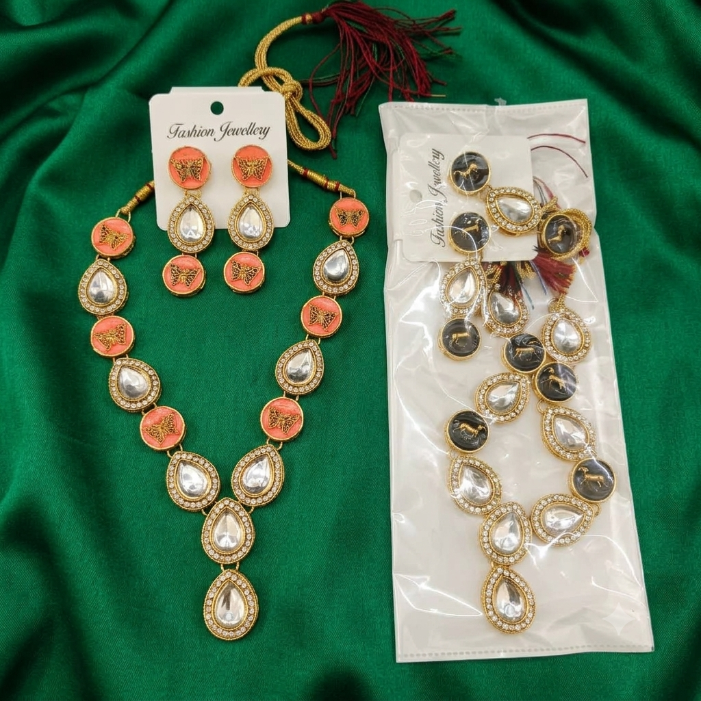 Urthn Gold Plated Kundan Stone Fashion Jewellery Combo Set
