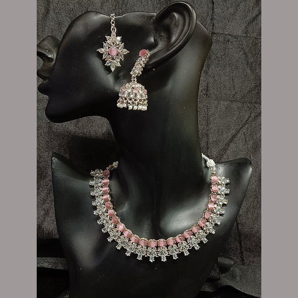 Tarangavi Silver Plated  Reverse AD Stone Necklace Set