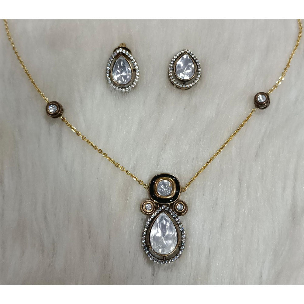 Tarangavi Copper Gold Plated Royal Polki Kundan And Meenakari Necklace Set