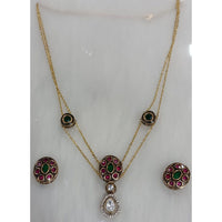 Tarangavi Copper Gold Plated Classic Pota Stone And Polki Kundan Necklace Set