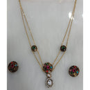 Tarangavi Copper Gold Plated Classic Pota Stone And Polki Kundan Necklace Set
