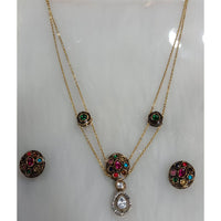 Tarangavi Copper Gold Plated Classic Pota Stone And Polki Kundan Necklace Set