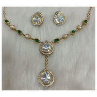 Tarangavi Copper Gold Plated Classic Pota Stone And Polki Kundan Necklace Set