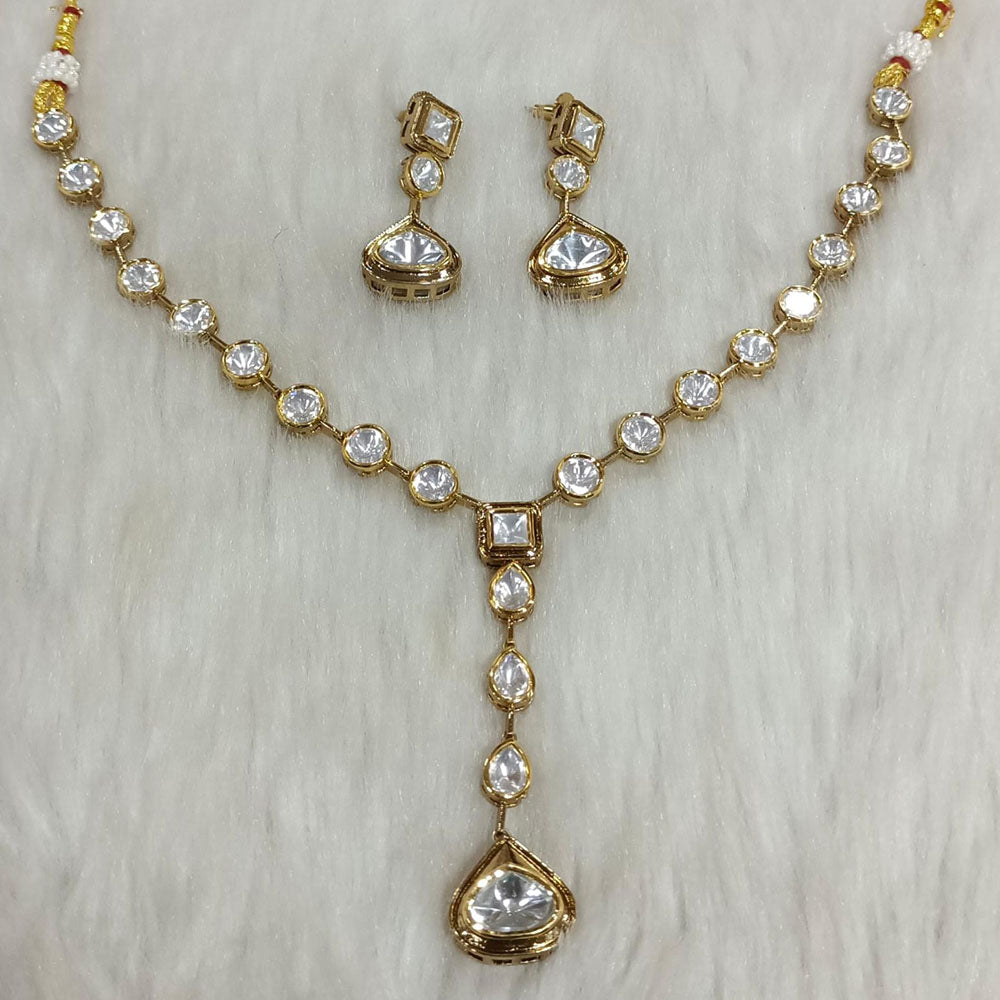 Tarangavi Copper Gold Plated Royal Polki Kundan Stone Necklace Set