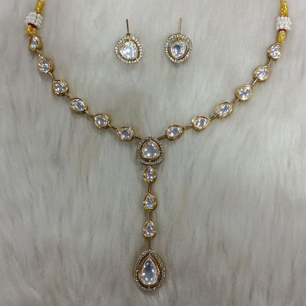 Tarangavi Copper Gold Plated Royal Polki Kundan Stone Necklace Set