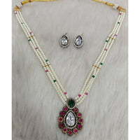 Tarangavi Copper Gold Plated Royal Polki Kundan Stone And Pearl Necklace Set