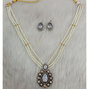 Tarangavi Copper Gold Plated Royal Polki Kundan Stone And Pearl Necklace Set