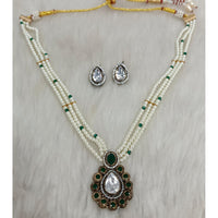 Tarangavi Copper Gold Plated Royal Polki Kundan Stone And Pearl Necklace Set