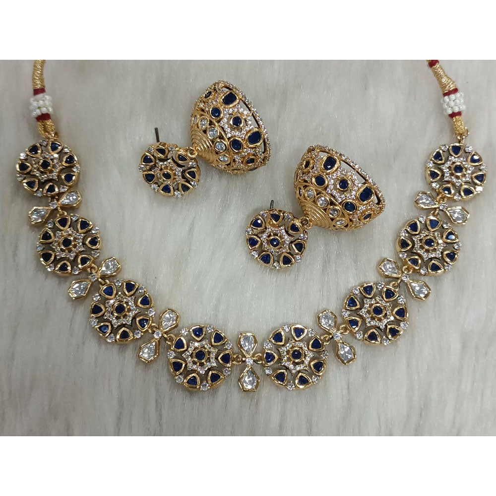 Tarangavi Copper Gold Plated Royal Polki Kundan Stone Necklace Set