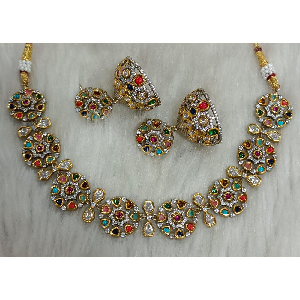 Tarangavi Copper Gold Plated Royal Polki Kundan Stone Necklace Set