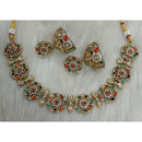 Tarangavi Copper Gold Plated Royal Polki Kundan Stone Necklace Set
