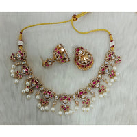 Tarangavi Copper Gold Plated Royal Polki Kundan Stone And Beads Necklace Set