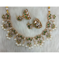 Tarangavi Copper Gold Plated Royal Polki Kundan Stone And Beads Necklace Set