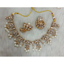 Tarangavi Copper Gold Plated Royal Polki Kundan Stone And Beads Necklace Set