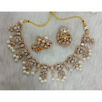 Tarangavi Copper Gold Plated Royal Polki Kundan Stone And Beads Necklace Set