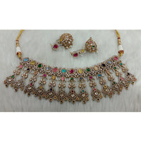 Tarangavi Copper Gold Plated Royal Polki Kundan Stone Necklace Set