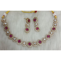 Tarangavi Copper Gold Plated Classic Pota Stone And Polki Kundan Necklace Set