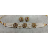 Tarangavi Copper Gold Plated Royal Polki Kundan Stone Choker Necklace Set