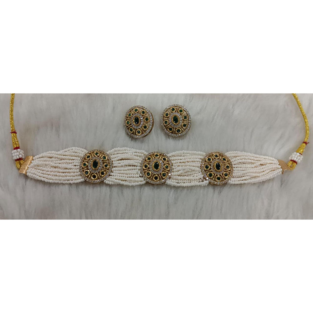 Tarangavi Copper Gold Plated Royal Polki Kundan Stone Choker Necklace Set