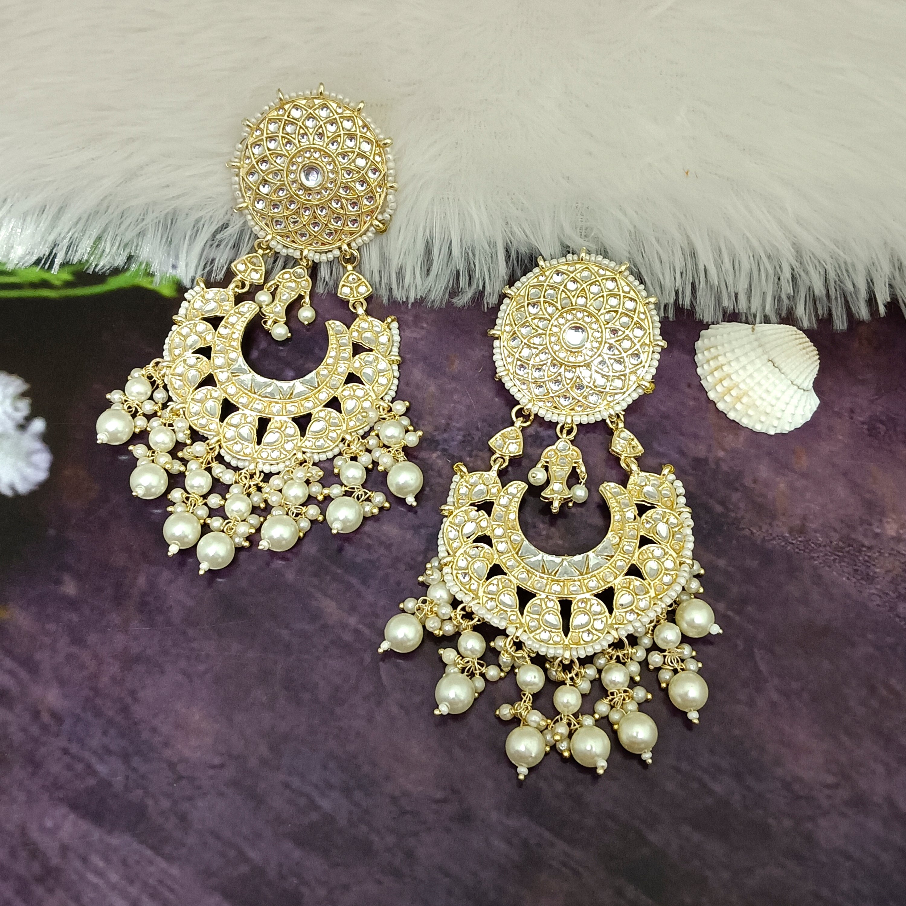 Darshana Jewels Gold Plated Kundan Dangler Earrings