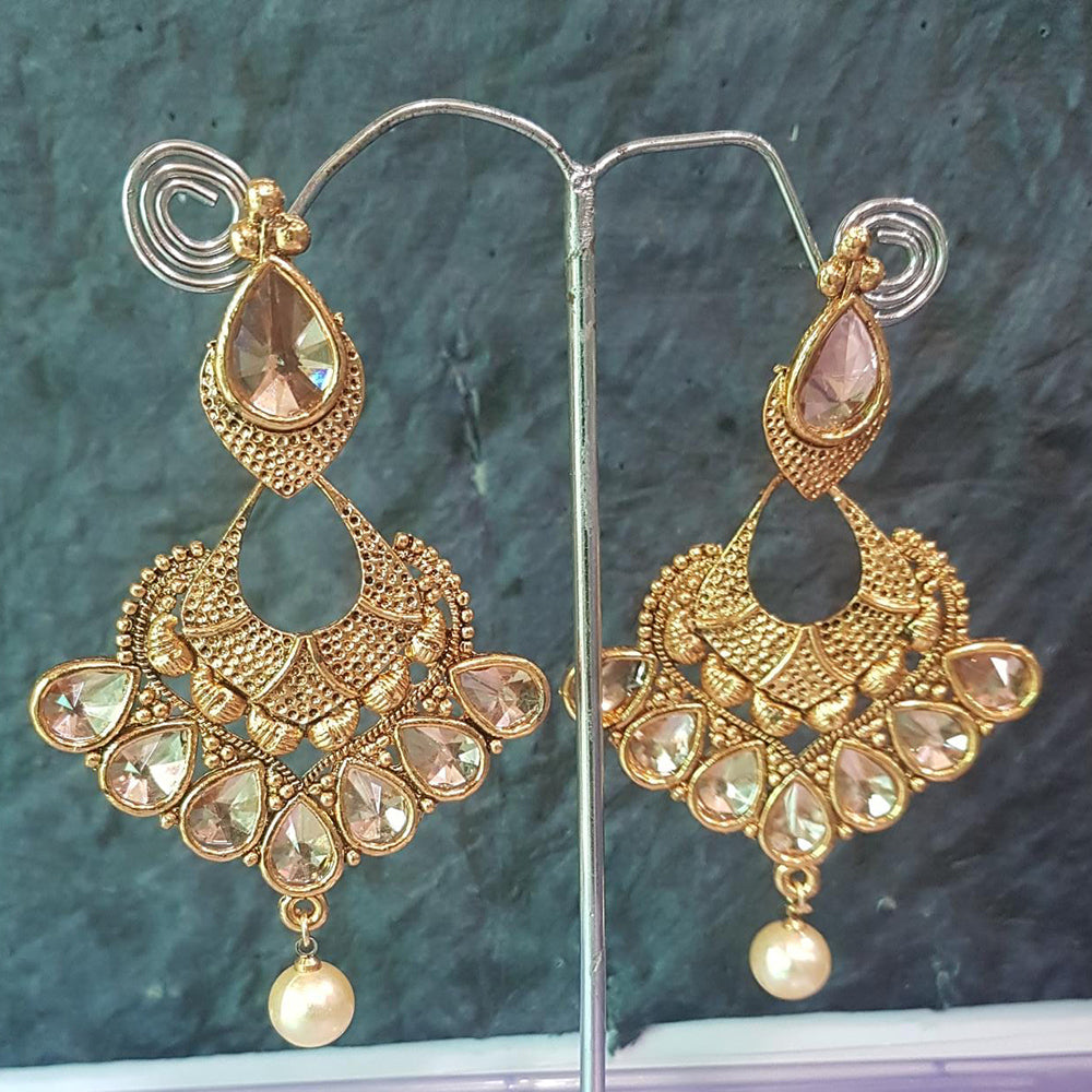 Shreeji Gold Plated Crystal Stone Dangler Earrings