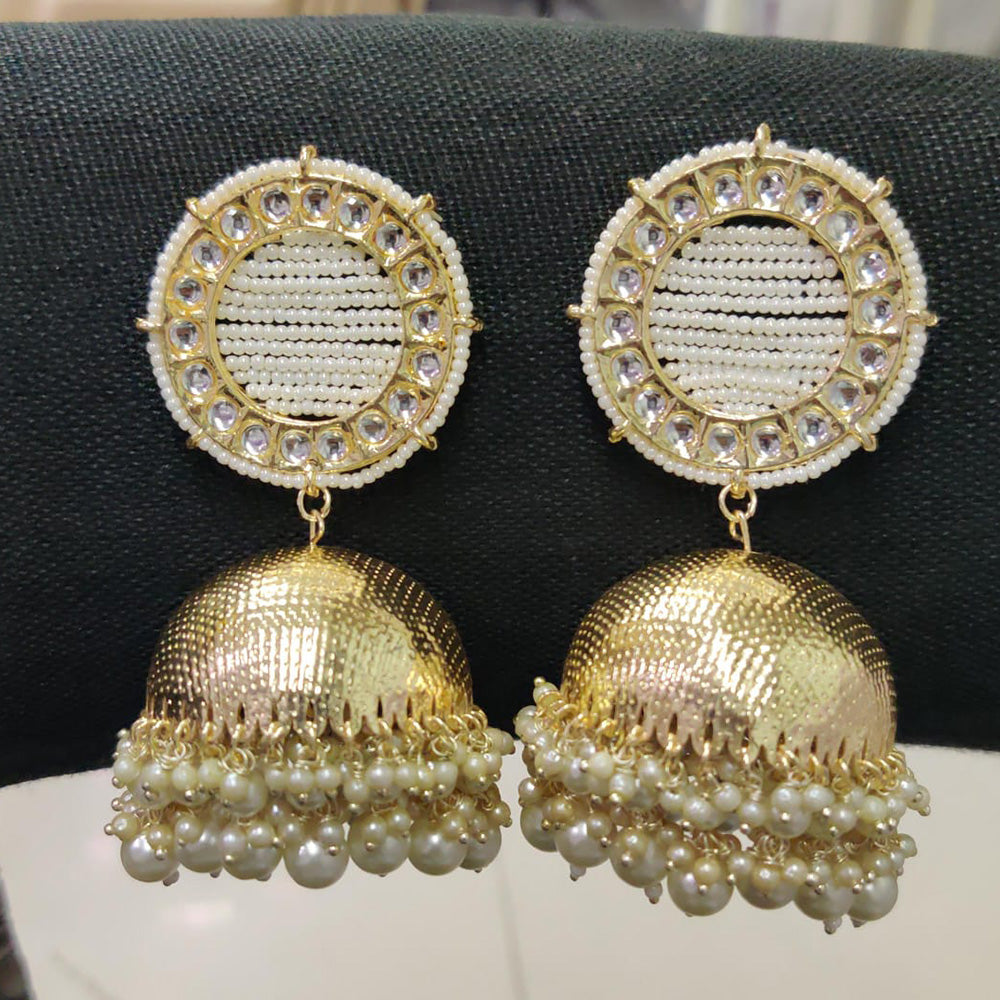 Shreeji Gold Plated Kundan Stone Jhumki Earrings