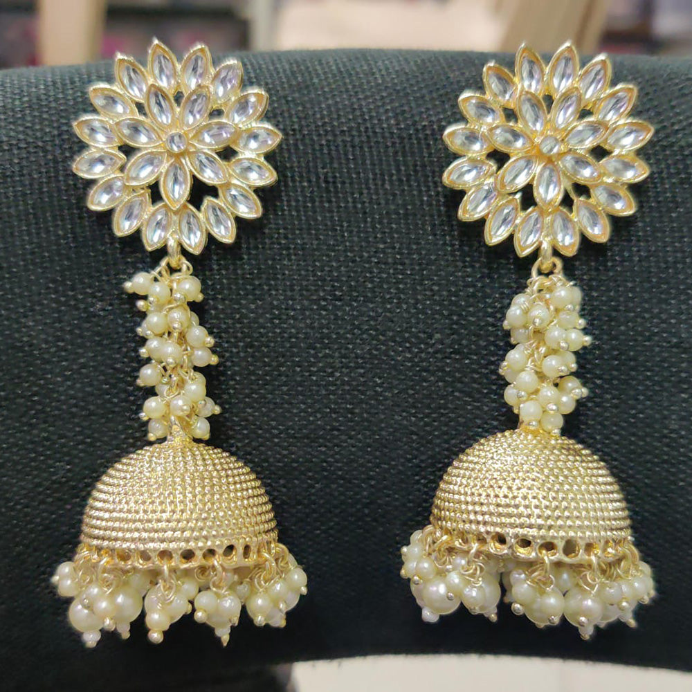 Shreeji Gold Plated Kundan Stone Jhumki Earrings