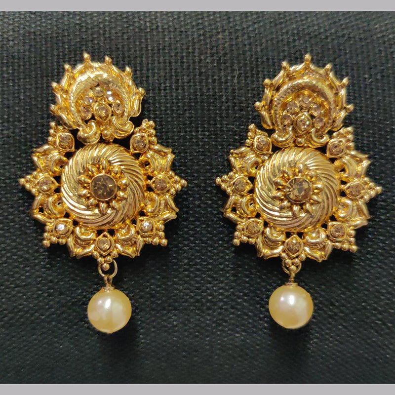 Shreeji Gold Plated Crystal Stone Dangler Earrings