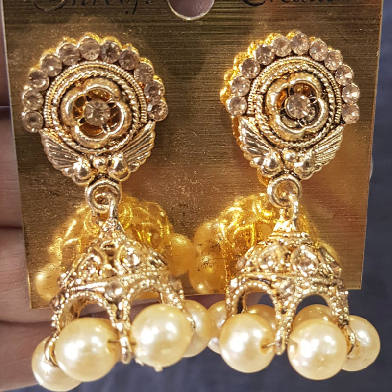 Shreeji Gold Plated Crystal Stone Jhumki Earrings