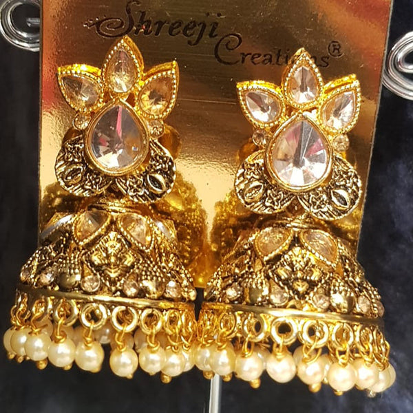 Shreeji Gold Plated Crystal Stone Jhumki Earrings